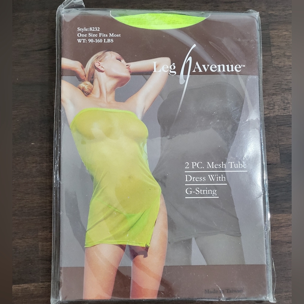 Avenue Neon Yellow Mesh Tube Dress with G-String